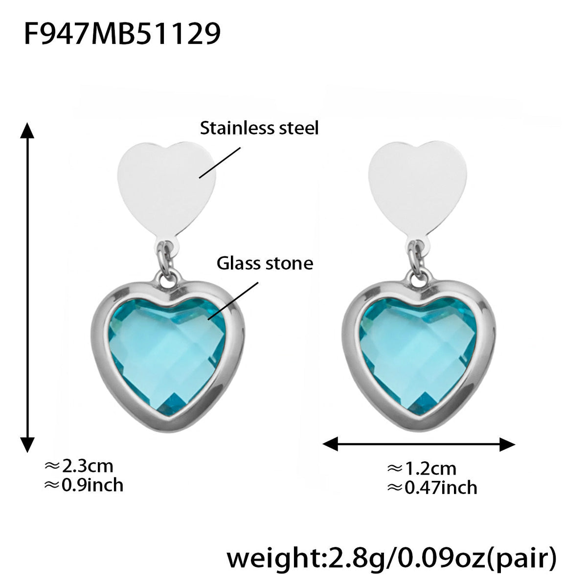 D관 - 스테인리스 스틸 하트 글라스 스톤 큐빅 18K도금 귀걸이 목걸이 [TXF507] 25.12-1