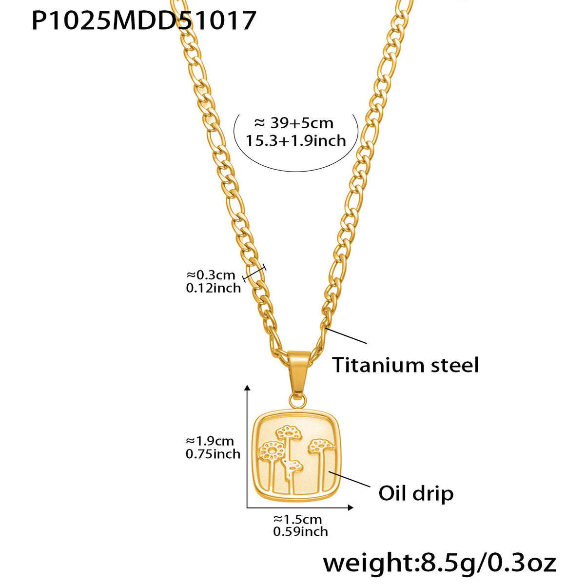 D관 - 18K 도금 스테인리스 스틸 큐빅 자물쇠 스퀘어 펜던트 목걸이 [P1322] 25.10-4