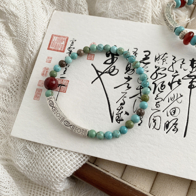 A관 - 925 실버 물고기 각인 자금사 홍마노 비즈 팔찌 [1541-1542] 25.11-2