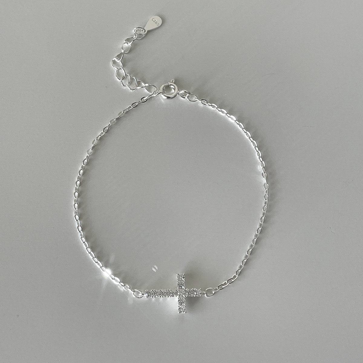 A관 - 925 실버 하트 십자가 디자인 큐빅 팔찌 [SL-487] 25.11-1