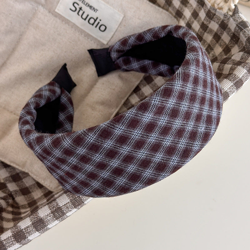 E관 - 체크 패브릭 와이드 스펀지 머리띠 [27525] 25.10-1