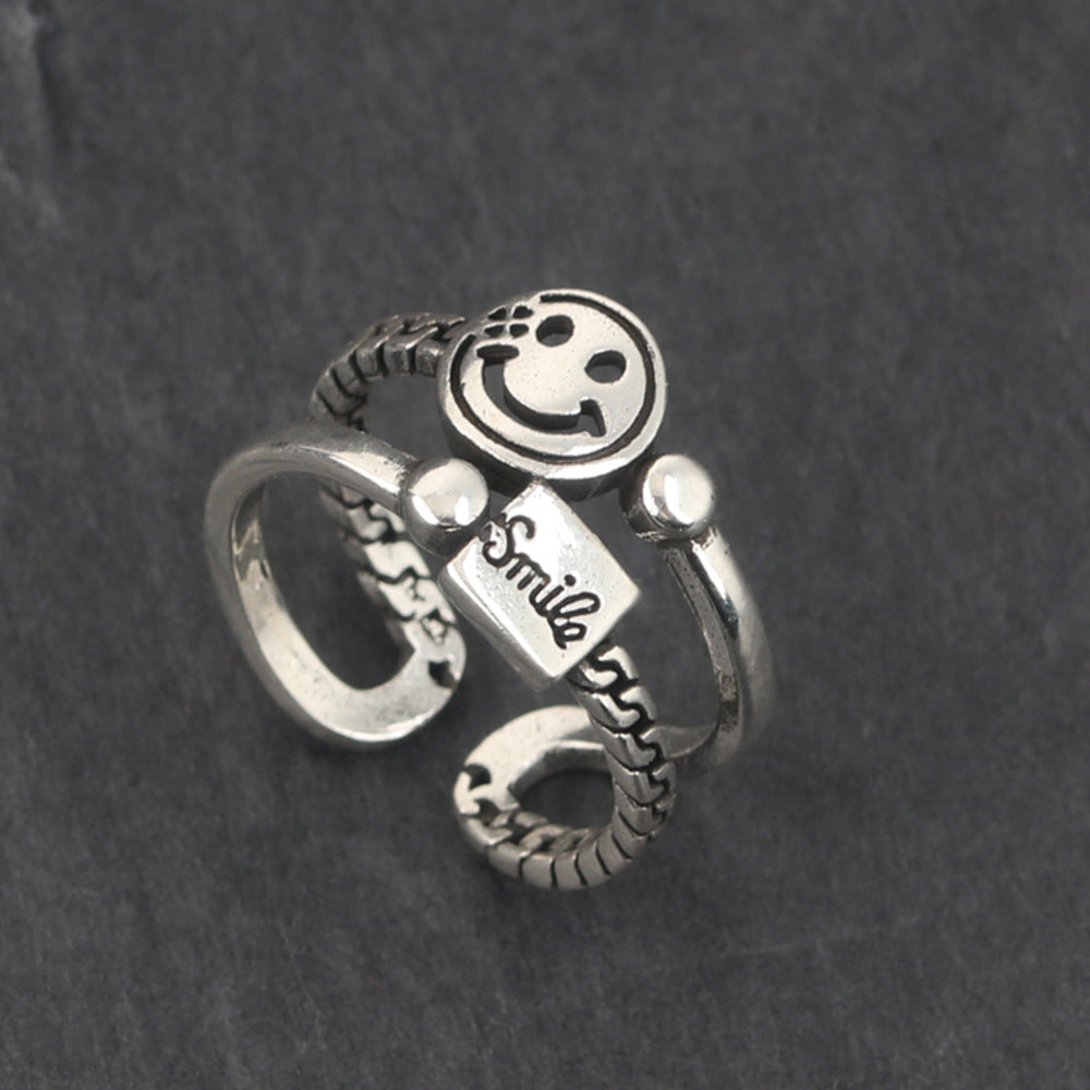 G관 - 빈티지 실버 스마일 스마일 페이스 라인 반지 [J2520] 25.09-4