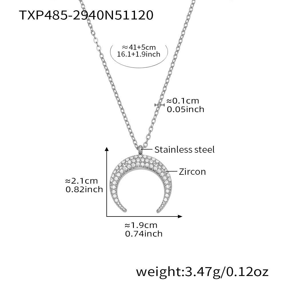 D관 - 스테인리스 스틸 팔각별 초승달 큐빅 펜던트 귀걸이 목걸이 [TXP485] 25.11-4