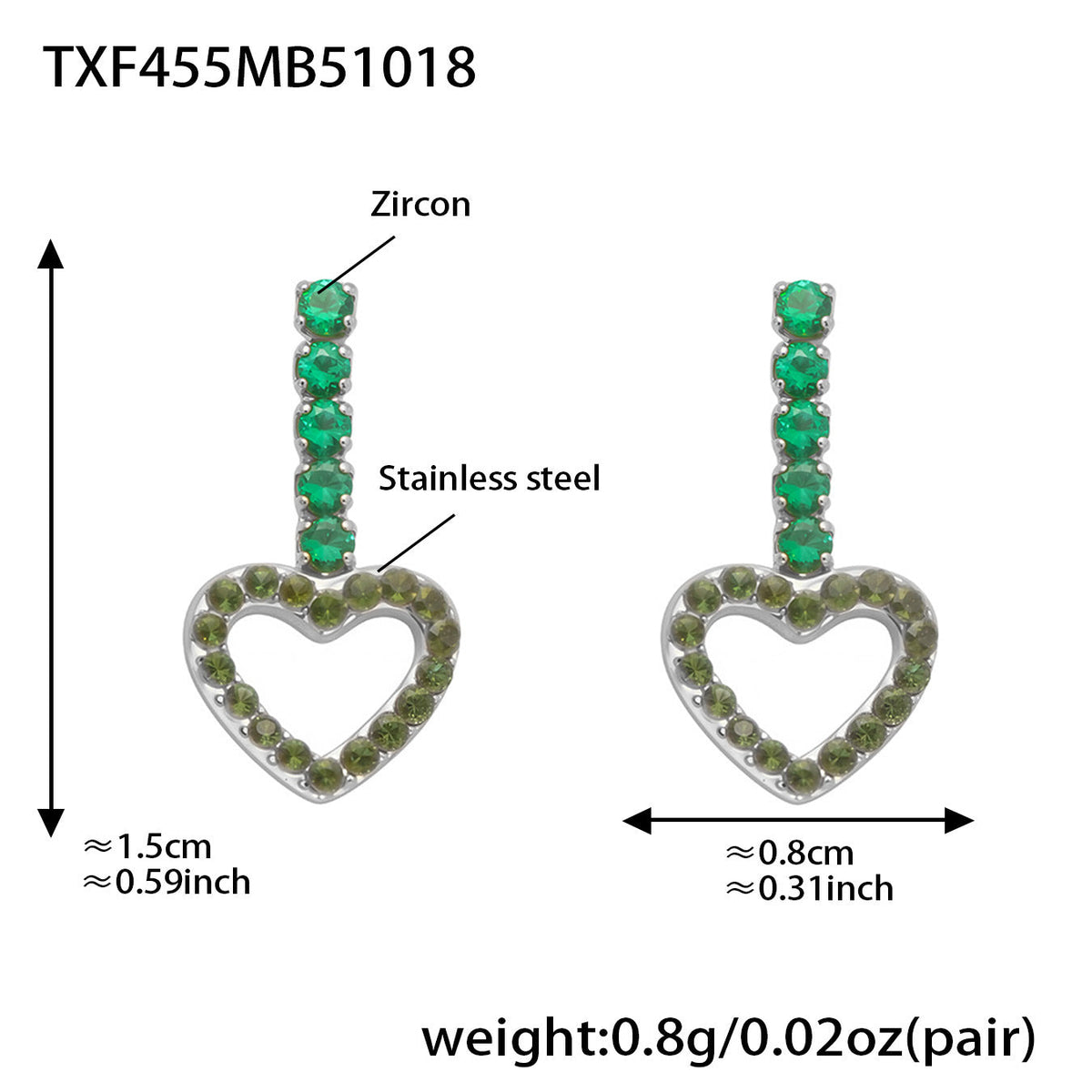 D관 - 스테인리스 스틸 풀큐빅 하트 체인 귀걸이 목걸이 팔찌 [TXP455] 25.10-4