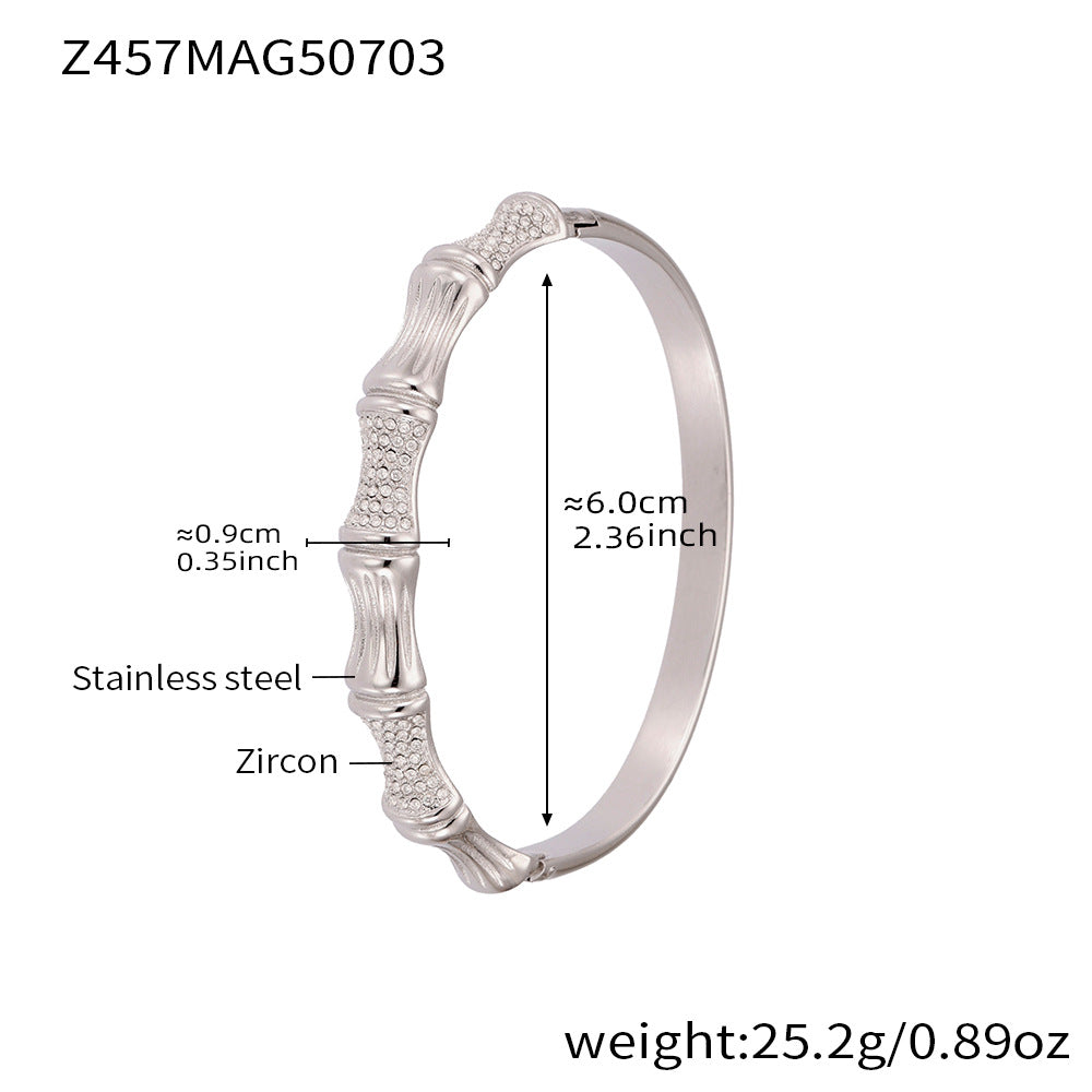 D관 - 대나무 물결 디자인 큐빅 스테인리스 스틸 18K 도금 팔찌 [Z454] 25.07-2