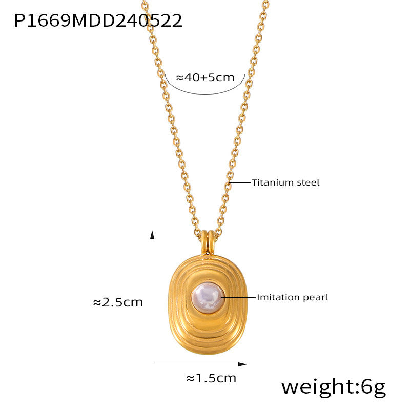 D관 - 티타늄 스틸 18K 도금 모조 진주 트렌디 기하학적 목걸이 [P1669] 24.05-5