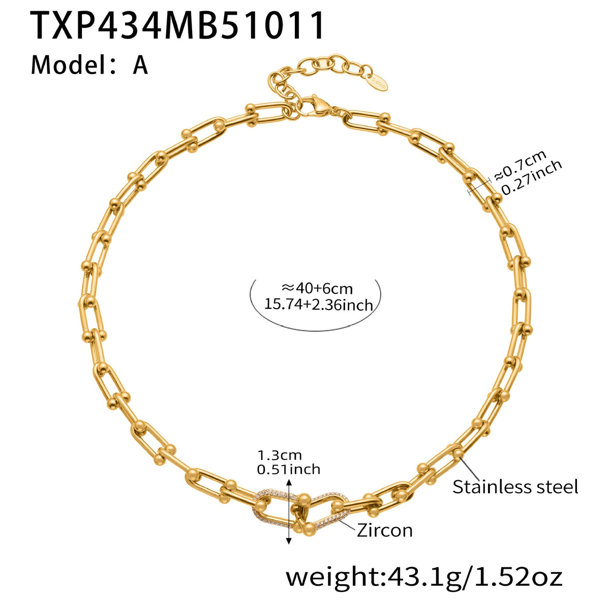 D관 - 스테인리스 스틸 18K 도금 말굽 버클 큐빅 목걸이 팔찌 귀걸이 [TXP434-TXE434-TXF434] 25.10-3