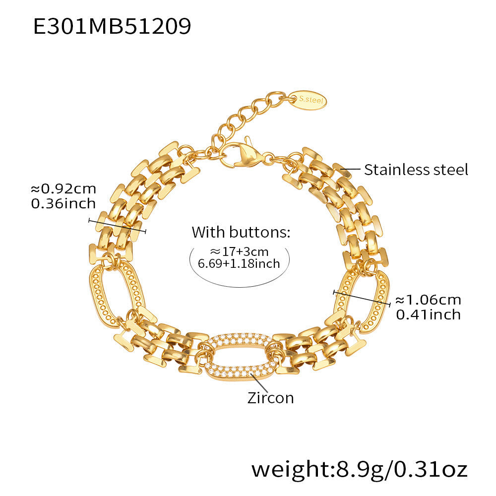 D관 - 스테인리스 스틸 18K 도금 큐빅 체인 팔찌 [E301] 25.12-3