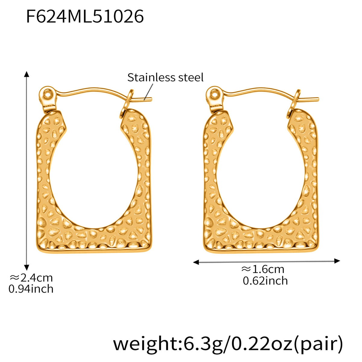 D관 - 스테인리스 18K 도금 펀칭 스퀘어 U자형 귀걸이 [F624] 25.10-5