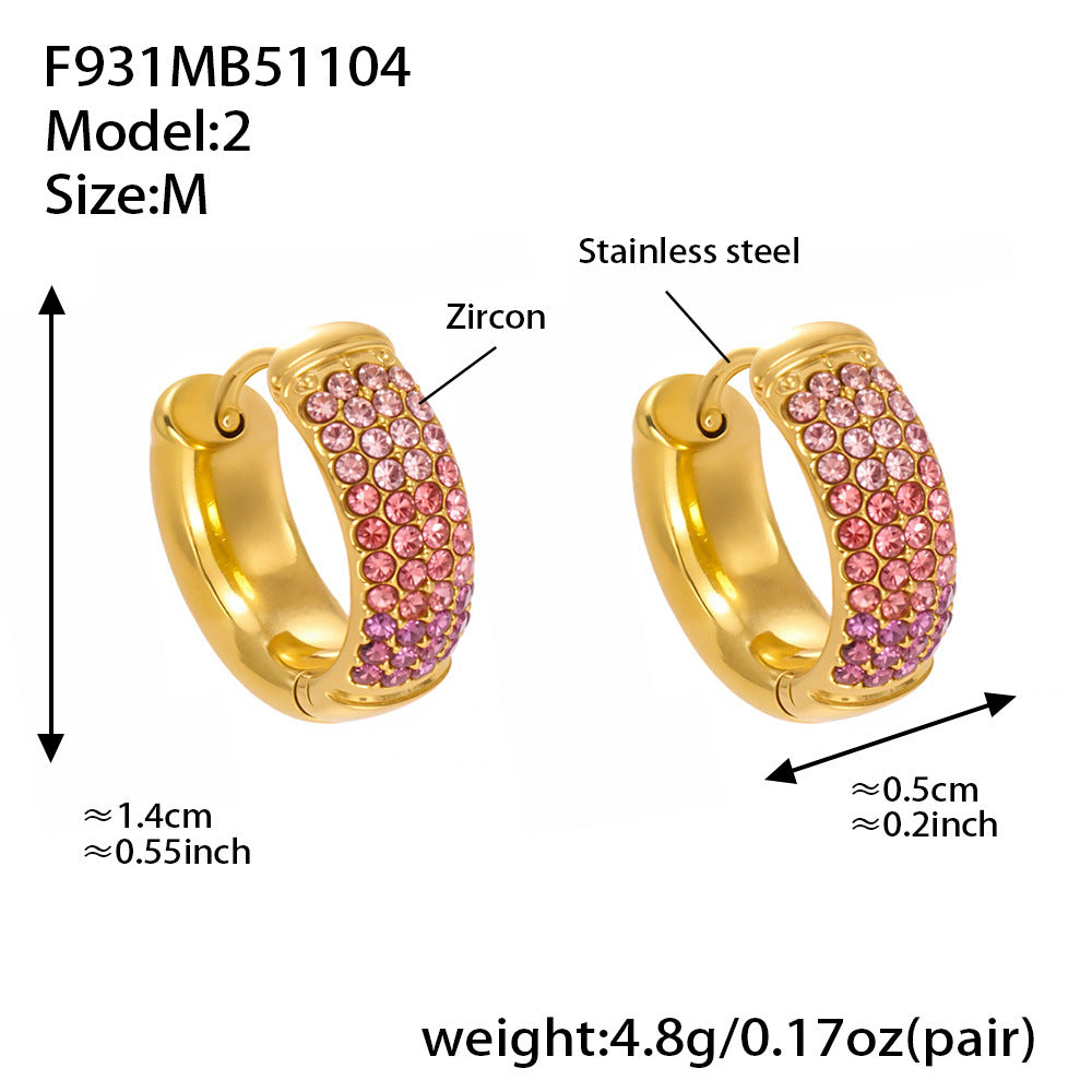D관 - 스테인리스 컬러 믹스 큐빅 18K 도금 후프 링 귀걸이 [F931] 25.11-2