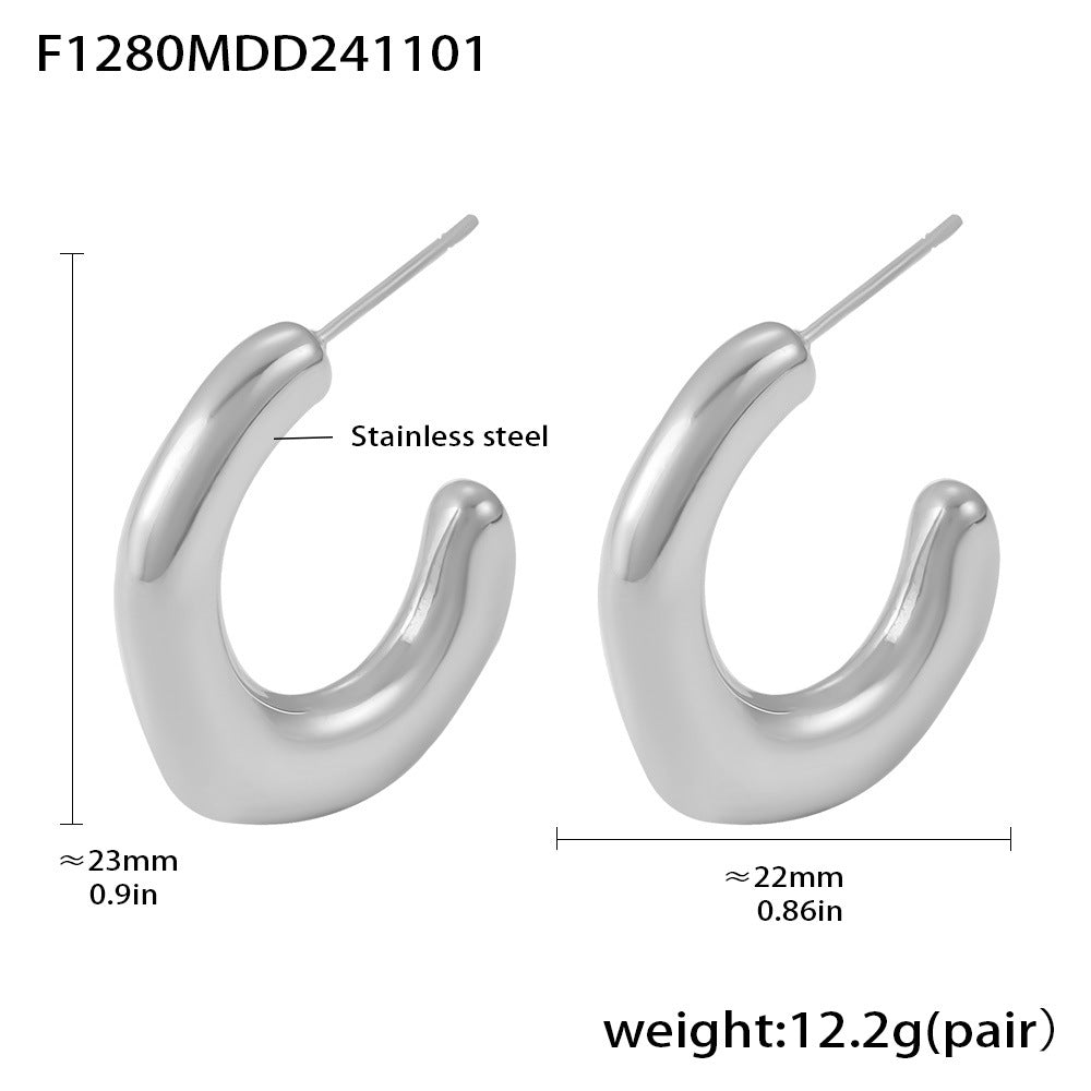 D관 - 미니멀 C형 비정형 스테인리스 스틸 18K 도금 귀걸이 [F1280] 24.11-2