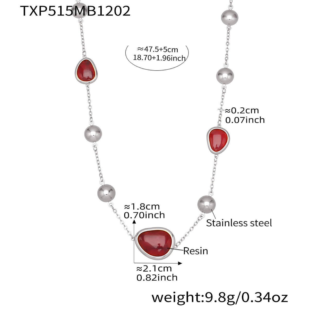 D관 - 컬러 레진 큐빅 하트 18K 도금 스테인리스 스틸 목걸이 팔찌 [TXP515] 25.12-2
