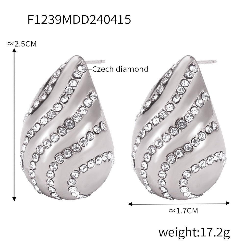 D관 - 고급 감성 볼드한 큐빅 물방울 귀걸이 티타늄 스틸 18K 도금 귀걸이 [F1238-9] 24.04-3