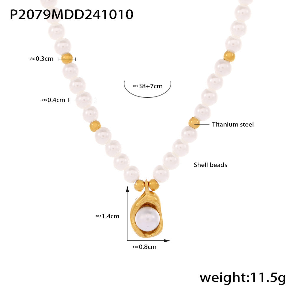 D관 - 트렌디 인기 사랑스러운 진주 초커 티타늄 스틸 18K 도금 목걸이 [P2079] 24.10-3