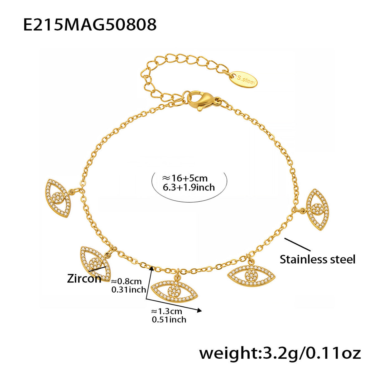 D관 - 스테인리스 스틸 큐빅 이블아이 멀티 펜던트 18K 도금 팔찌 [E524-E227-E215] 25.08-3