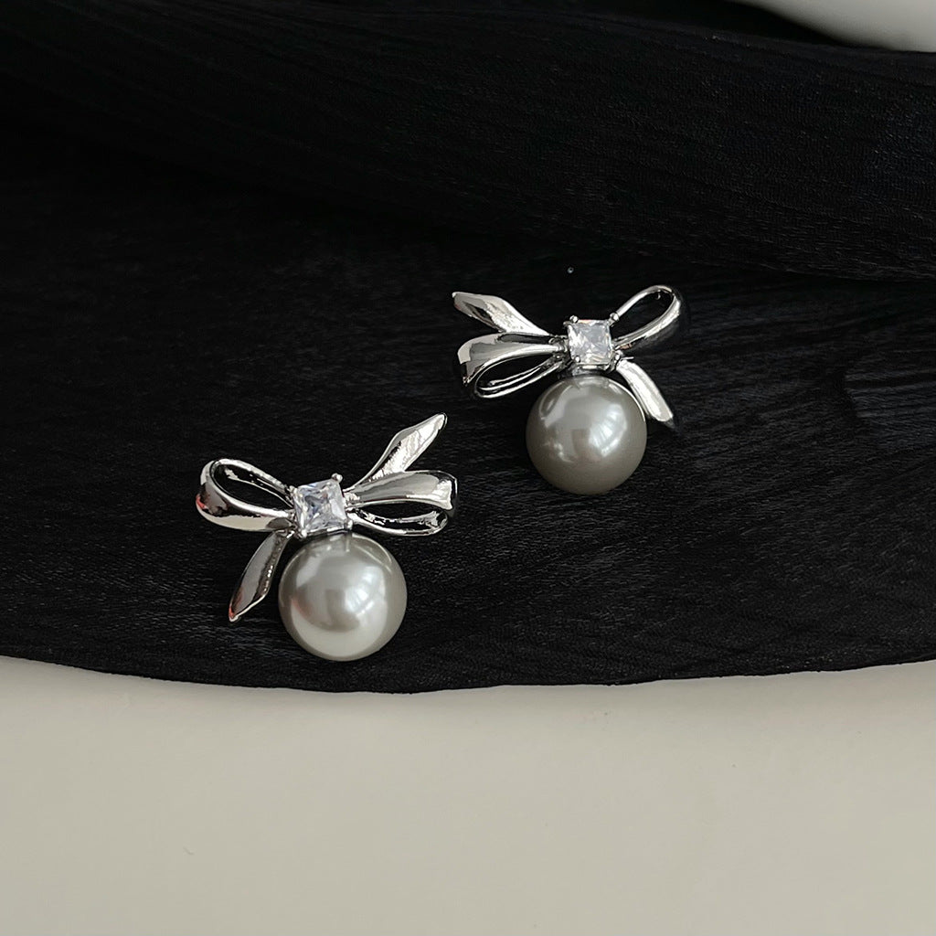 C관 - 글라스 진주 큐빅 나비 14K 도금 리본 심플 귀걸이 [4489-4490] 24.07-3