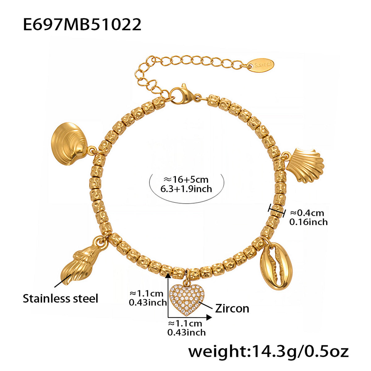 D관 - 스테인리스 18K 도금 하트 멀티 펜던트 스틸 비즈 팔찌 [E696-E697-E698] 25.10-5