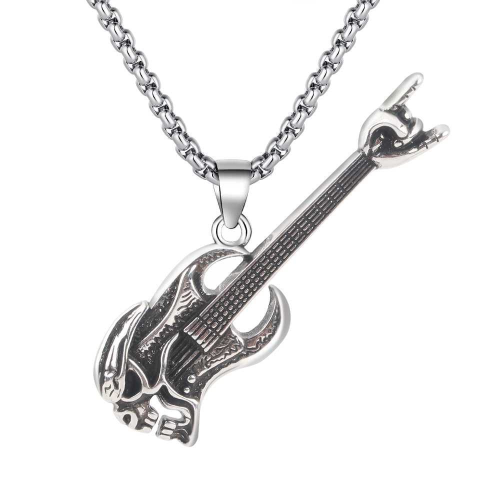 G관 - 빈티지 해골 베이스 기타 펜던트 목걸이 [X1186] 25.09-4