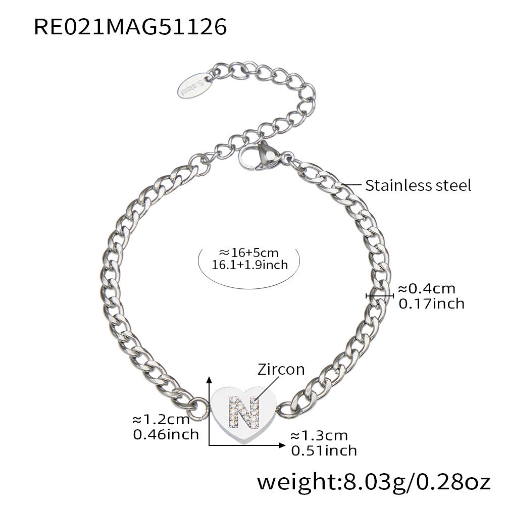 D관 - 스테인리스 스틸 하트 알파벳 큐빅 18K 도금 펜던트 목걸이 [RP021] 25.12-1