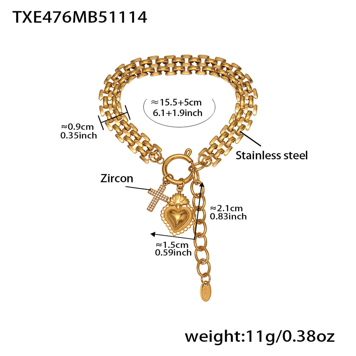 D관 - 하트 풀큐빅 펜던트 체인 스테인리스 스틸 목걸이 팔찌 [TXP476] 25.11-3