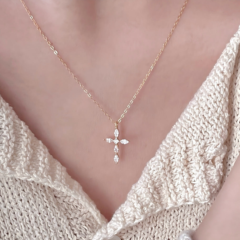 F관 - 925 실버 큐빅 십자가 펜던트 목걸이 [B1387] 25.11-4