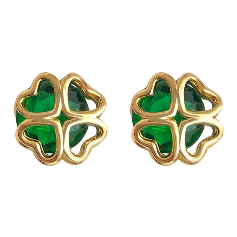 C관 - 18K 도금 두꺼운 큐빅 그린 꽃 기하학 귀걸이 [4522] 24.07-2