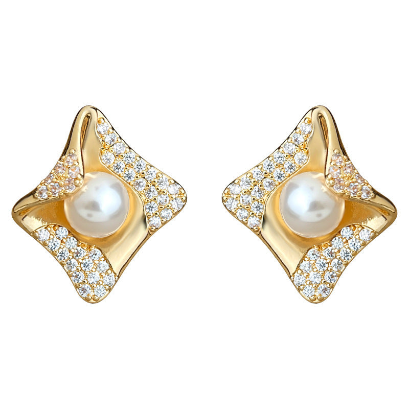 C관 - 925 은침 사각형 미니 큐빅 진주 귀걸이 [7143] 25.12-3