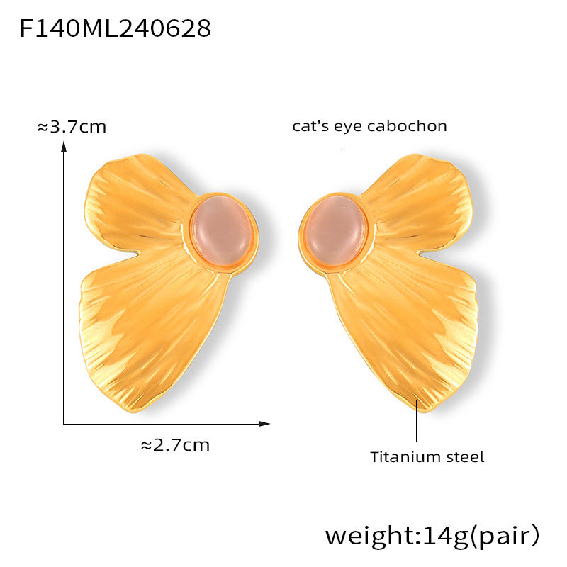 D관 - 티타늄 스틸 18K 도금 나비 묘안석 달콤한 감성 귀걸이 [F140] 24.07-1