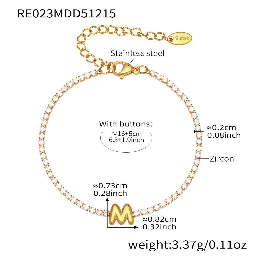 D관 - 스테인리스 스틸 18K 도금 알파벳 큐빅 팔찌 [RE023] 25.12-3