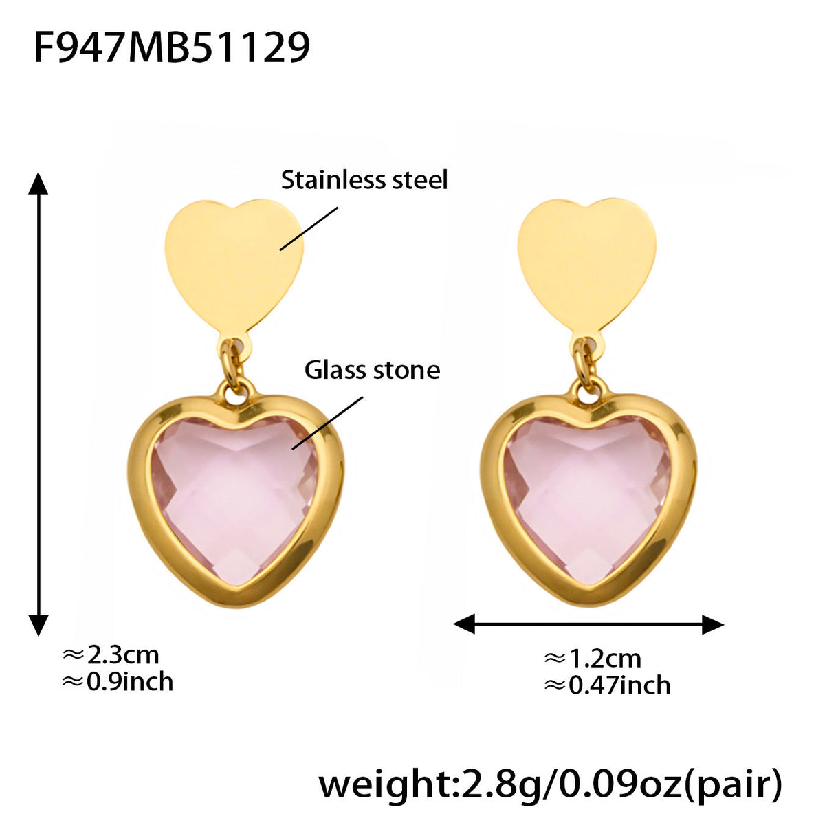 D관 - 스테인리스 스틸 하트 글라스 스톤 큐빅 18K도금 귀걸이 목걸이 [TXF507] 25.12-1