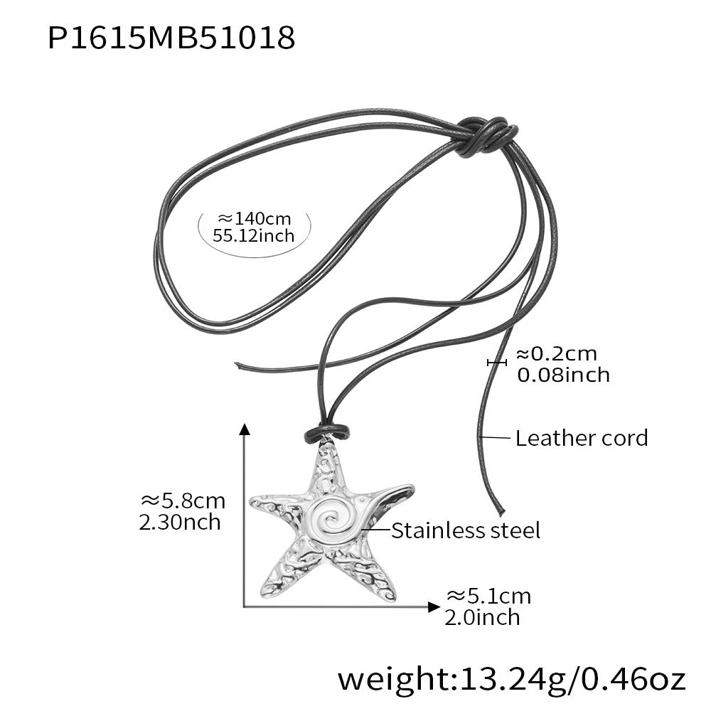 D관 - 18K 도금 스테인리스 스틸 블랙 스트랩 불가사리 펜던트 목걸이 [P1615] 25.10-4