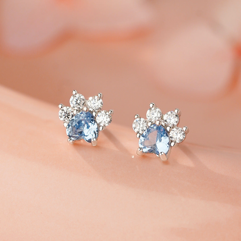 B관 - 999 실버 고양이 발 모양 큐빅 귀걸이 [YC2285E_1] 25.12-1