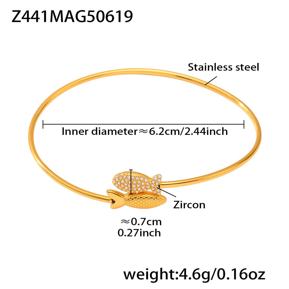 D관 - 18K 도금 스테인리스 스틸 큐빅 물고기 불가사리 오픈형 팔찌 [Z440-Z441] 25.06-4