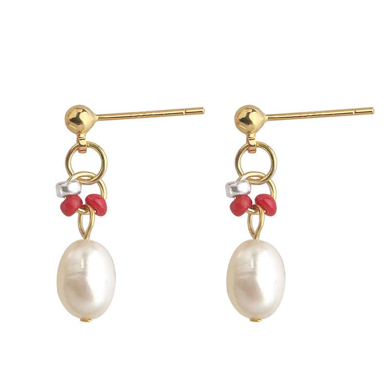 C관 - 핸드메이드 담수 진주 14K 도금 은침 귀걸이 [5836] 25.04-2