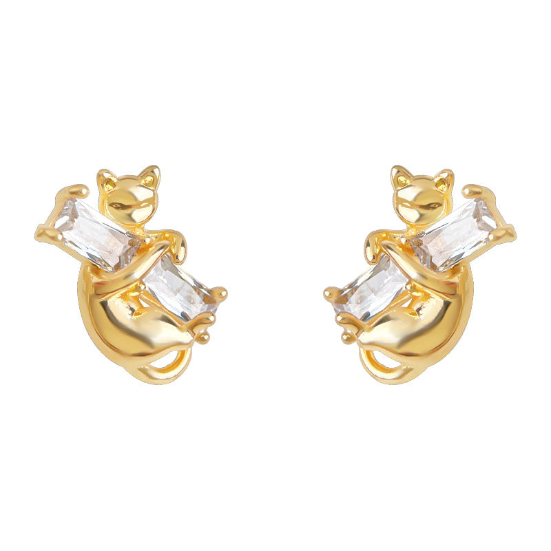 C관 - 925 은침 스퀘어 큐빅 고양이 디자인 귀걸이 [6991] 25.10-5