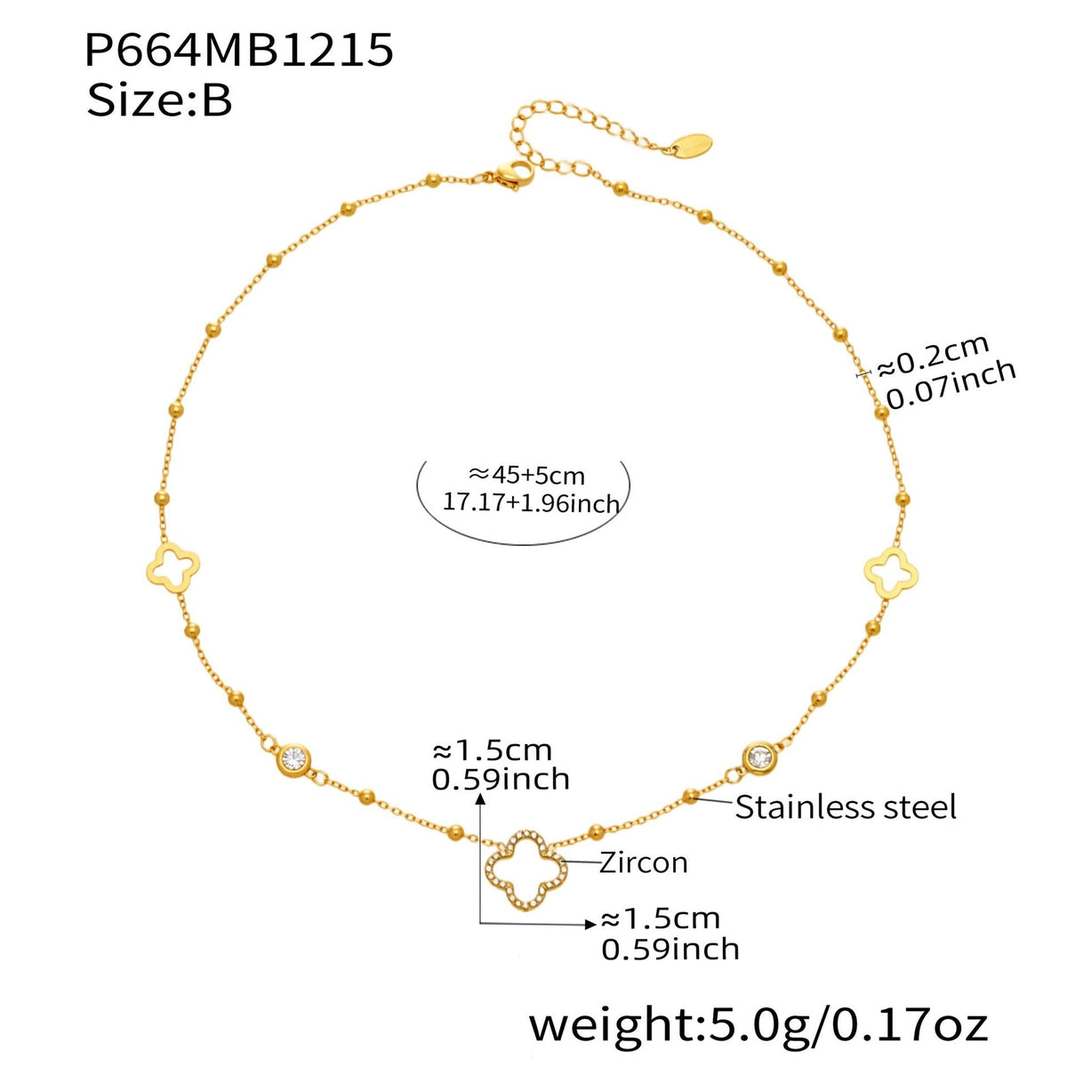 D관 - 스테인리스 스틸 18K 도금 클로버 큐빅 Y자 목걸이 [P664] 25.12-3