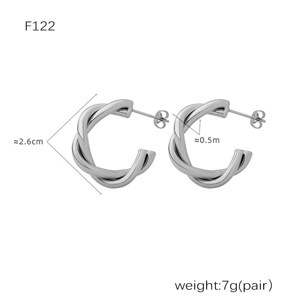 D관 - 스테인리스 스틸 18K 골드 도금 C형 심플 귀걸이 [F122] 24.12-4