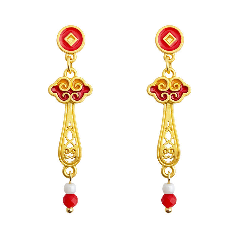 C관 - 여의 구름 핸드페인팅 925 은침 롱 귀걸이 [7214] 25.12-2