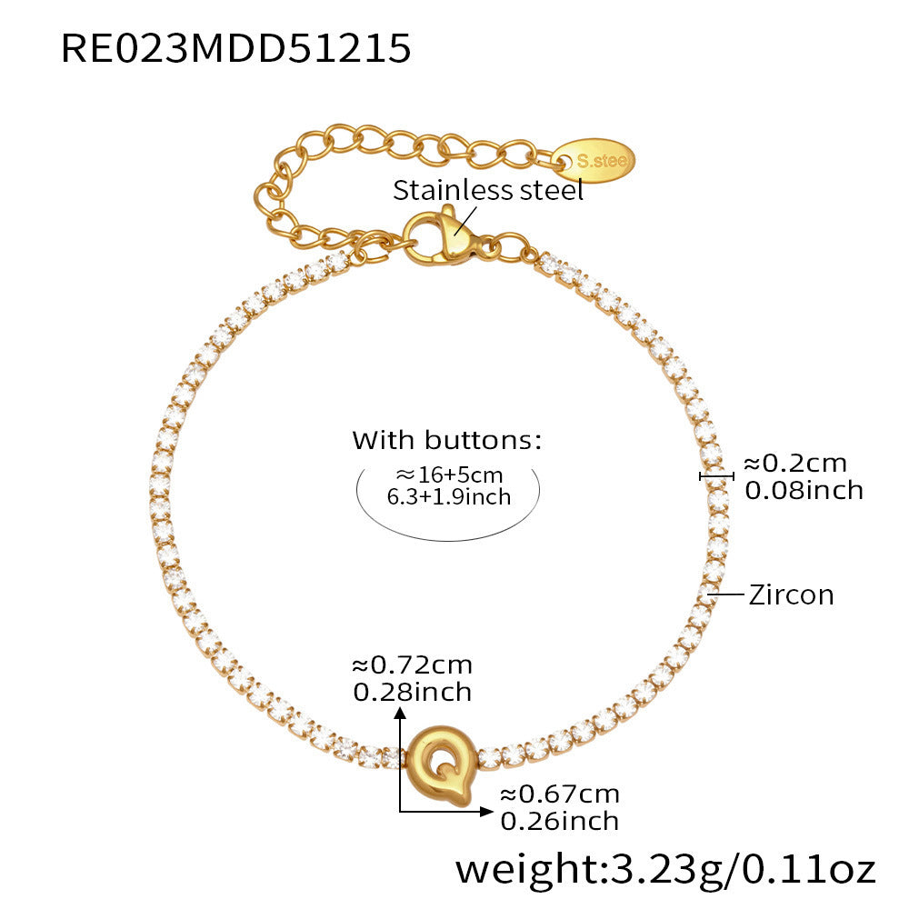 D관 - 스테인리스 스틸 18K 도금 알파벳 큐빅 팔찌 [RE023] 25.12-3