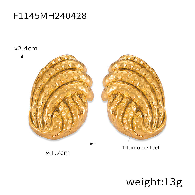 D관 - 트렌디 유니크 인기 티타늄 스틸 18K 도금 망치질 소라 기하학적 사각형 귀걸이 [F1145-6] 24.05-1