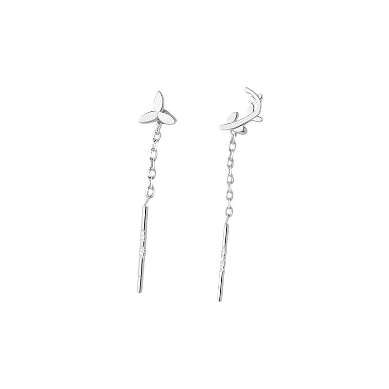 B관 - 999 실버 꽃잎 줄기 모양 드롭 귀걸이 [YC2156E_1] 25.09-4