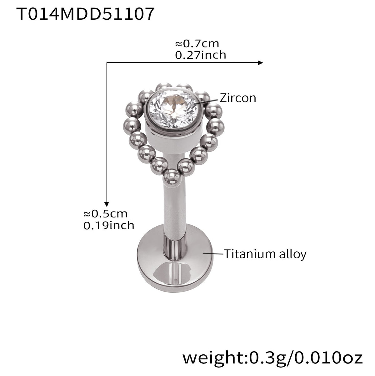 D관 - 티타늄 합금 스틸 입술용 단품 피어싱 [T009] 25.11-2