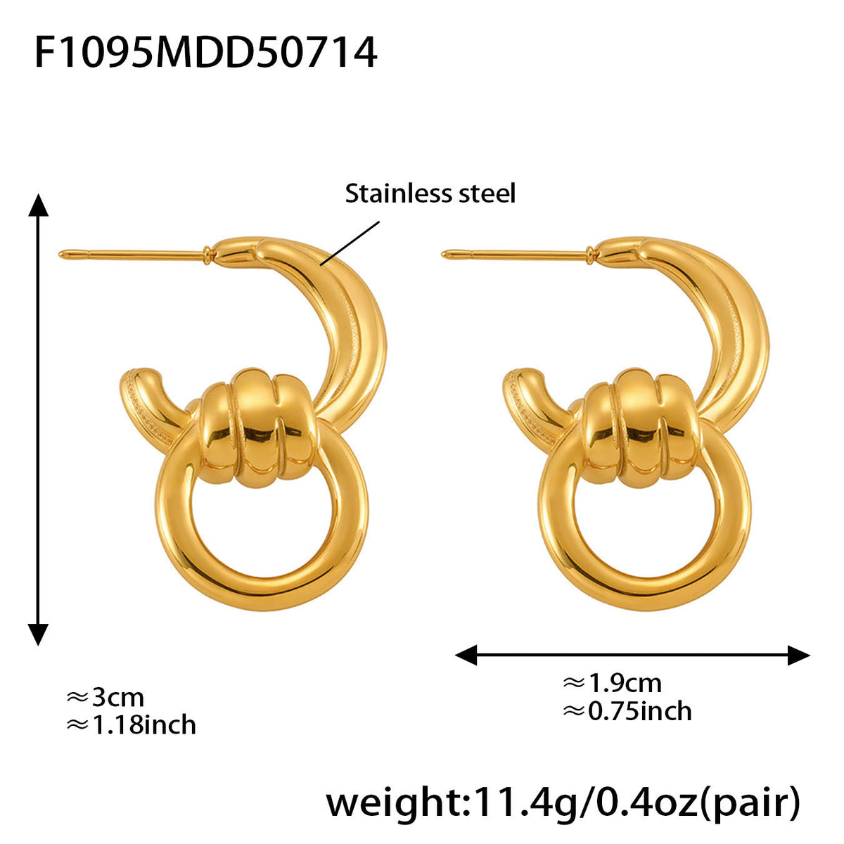 D관 - 스테인리스 스틸 비정형 C형 투톤 귀걸이 [F491-F492-F1095] 25.07-3