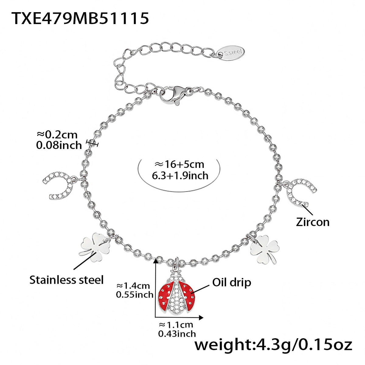 D관 - 스테인리스 스틸 무당벌레 큐빅 펜던트 목걸이 귀걸이 팔찌 발찌 [TXP479] 25.11-4