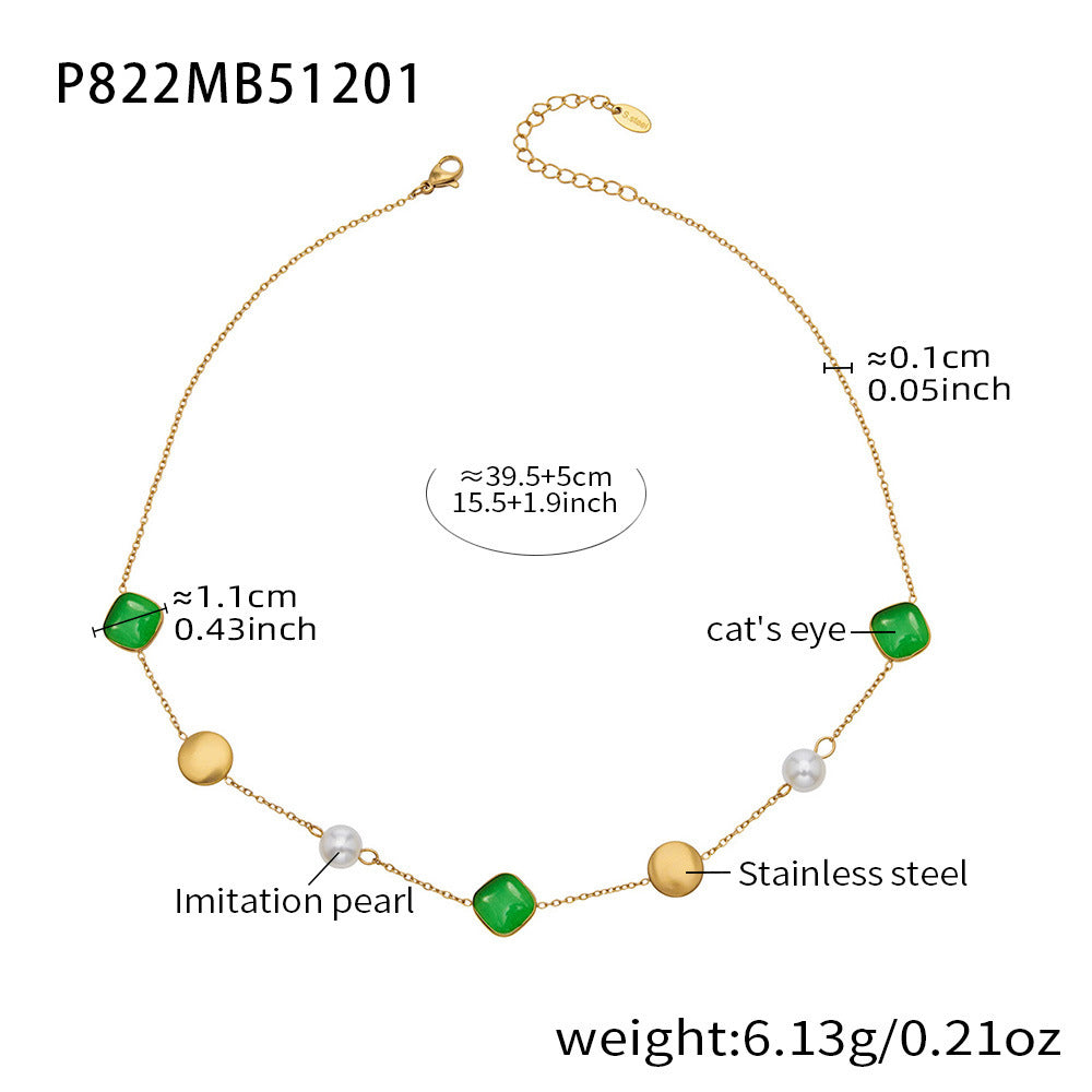 D관 - 묘안석 컬러 비즈 18K 도금 스테인리스 스틸 목걸이 [P822] 25.12-2