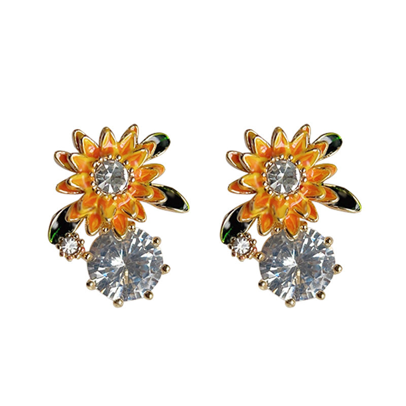 C관 - 14K 도금 숲 속 스타일 고급스러운 꽃 오일 코팅 귀걸이 [3914] 24.05-2