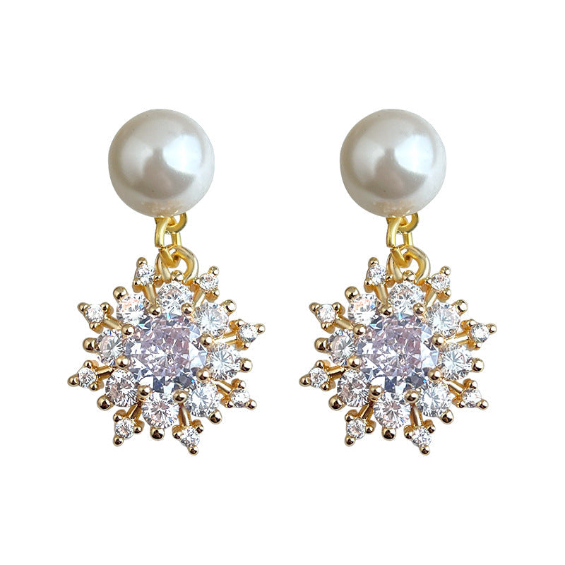 C관 - 925 은침 눈꽃 큐빅 진주 핸드메이드 귀걸이 [7078] 25.11-2