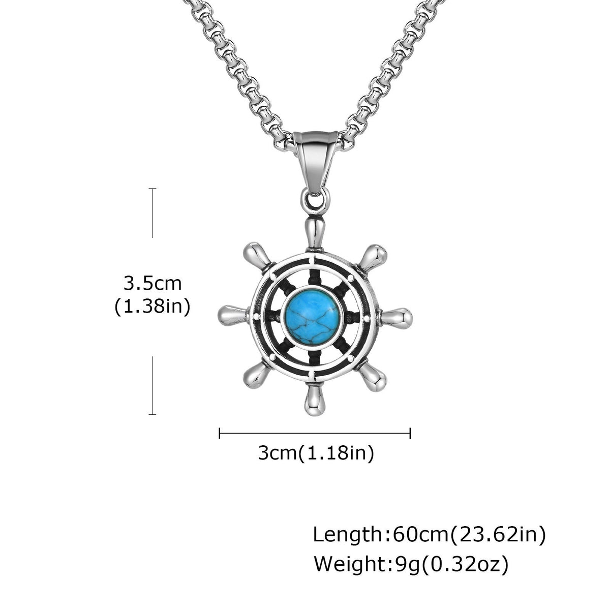 G관 - 스테인리스 터키석 조타기 모양 펜던트 목걸이 [PN-2234] 25.11-2