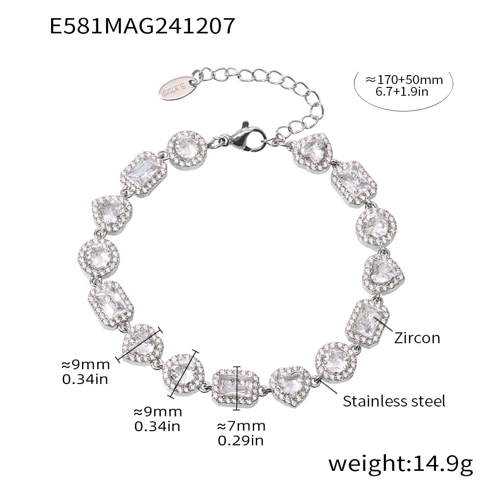 D관 - 스테인리스 스틸 기하학 하트 큐빅 연결 디자인 팔찌 [E581] 24.12-2