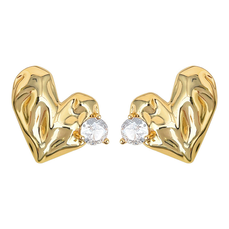 C관 - 결무늬 하트 큐빅 925 은침 귀걸이 [7152] 25.11-4